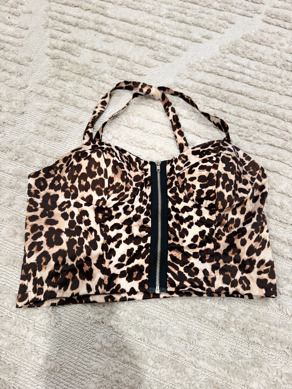 Lovely Day Leopard Print Zip Front Bustier Top - Beige & Black